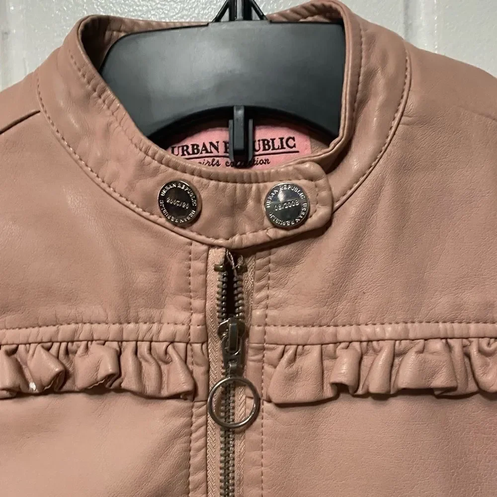 Urban Republic Girls Collection Faux Leather Moto Jacket Rose size S/5